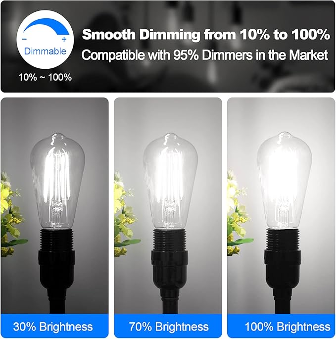 Vintage LED Edison Bulbs 60 Watt Equivalent Dimmable 7W ST58 LED Filament Light Bulbs Neutral White 4000K Antique Style Lighting High Brightness 800LM E26 Medium Base Clear Glass Home Office, 12 Pack