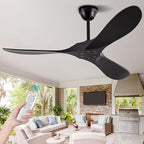 52" Ceiling Fans Without Lights, Solid Wood Ceiling Fan with Remote Control and Quiet DC Motor, Ceiling Fan no Light 3 Blades, Indoor Outdoor Ceiling Fans for Patios, Bedroom- Black