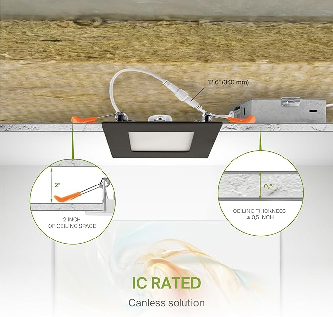 ASD 6 Pack LED Square Recessed Lighting 3 Inch, 5 CCT 2700K-5000K, 6W 30W Eqv, Ultra Thin Dimmable Ceiling Lights with J Box, Canless Wafer Downlight, Slim Panel, UL Energy Star, Oil-Rubbed Bronze