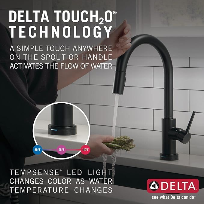 Delta Faucet Trinsic VoiceIQ Touchless Kitchen Faucets with Pull Down Sprayer, Smart Faucet, Alexa and Google Assistant Voice Activated, Kitchen Sink Faucet, Matte Black 9159TV-BL-DST