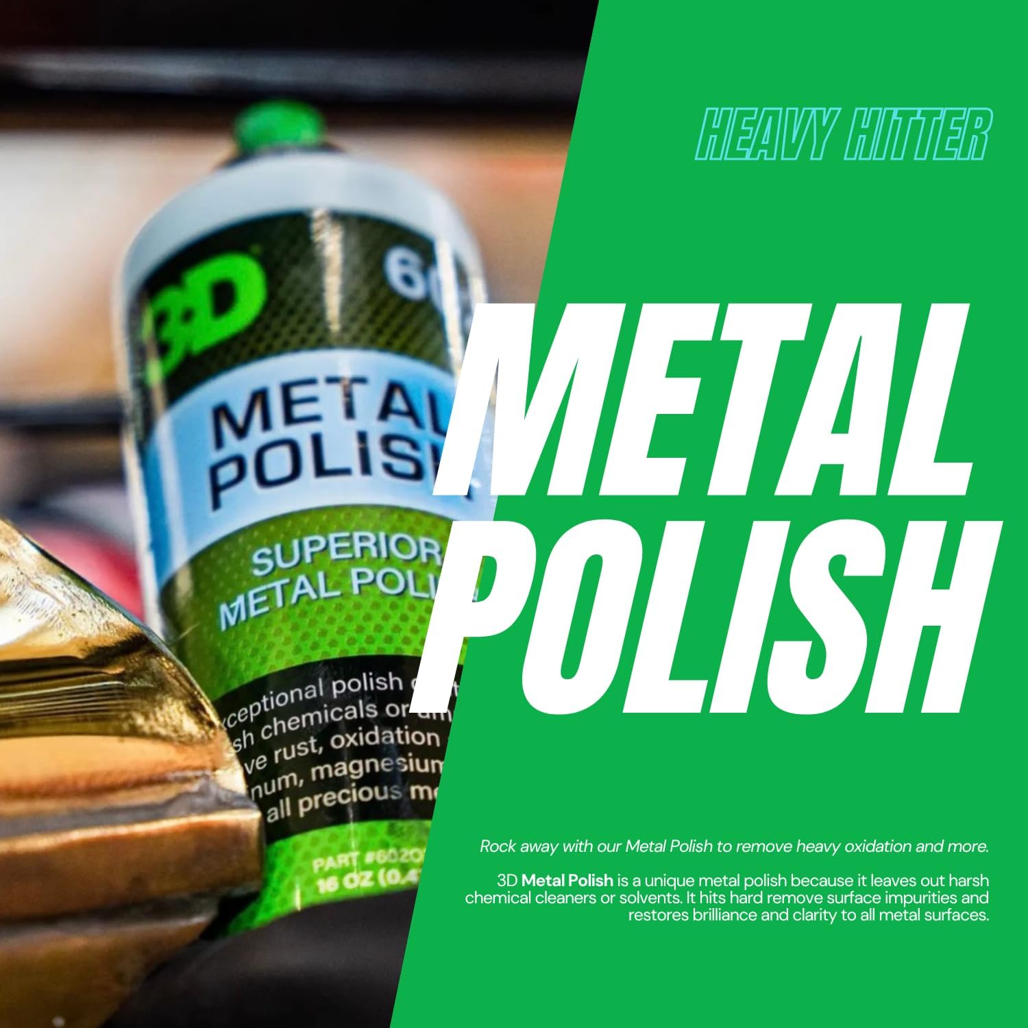 3D Metal Polish – Heavy Duty Car Metal Polish for Aluminum, Chrome, Brass, Copper, Silver – Removes Oxidation, Tarnish & Stains – 16oz – Made in USA