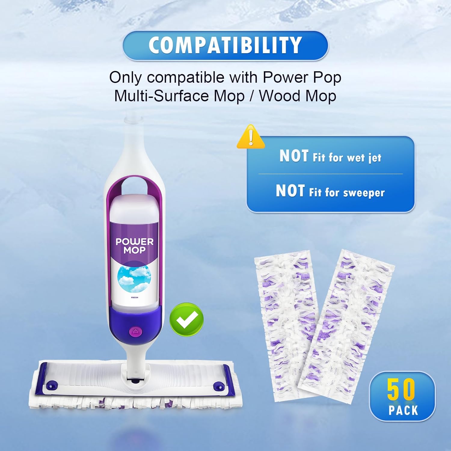 Cleaning Pads Compatible with Swiffer Power MOP Refills | 50 Pack 20% Thicker Pads | Pet Hair & Grease Deep Cleaner