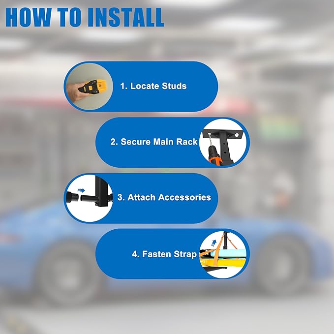 Double Paddleboard and Surfboard Garage Ceiling Storage Racks, Adjustable Height Overhead Storage Ladder Hanger, Heavy Duty Kayak Ceiling Storage with Fix Straps, Holds 200 lbs, Black