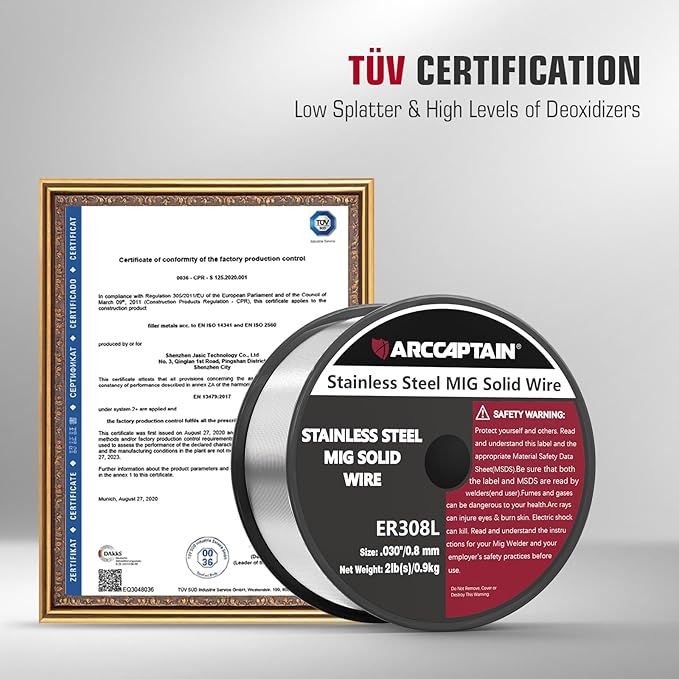 ARCCAPTAIN Stainless Steel MIG Solid Wire ER308L, 030-Diameter 2-Pound Stainless Steel Wire with Low Splatter Compatible With Lincoln Miller Forney Harbor MIG Welder