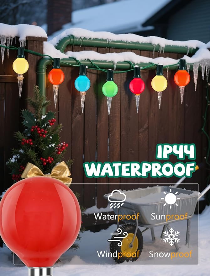 25 Pack G40 Replacement Bulbs, Multicolor Christmas Replacement Light Bulbs for Christmas String Lights, Indoor Outdoor Holiday Decor, E12 Candelabra Base, 5 W Incandescent Night Light Bulbs