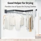 Foldable Clothes Drying Rack, 2 Fold Laundry Drying Rack Wall Mount, [No Drilling] Folding & Durable Space Saver for Laundry, Balcony, Bathroom, Patio, Dormitory, Apartment-White