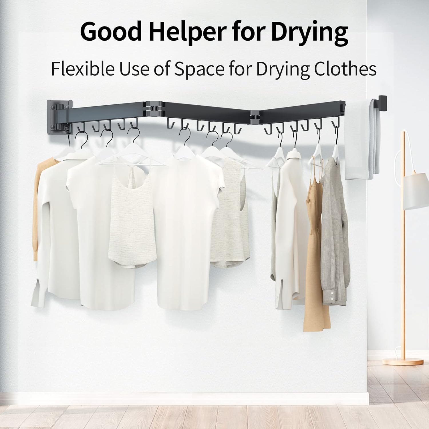 Foldable Clothes Drying Rack, 2 Fold Laundry Drying Rack Wall Mount, [No Drilling] Folding & Durable Space Saver for Laundry, Balcony, Bathroom, Patio, Dormitory, Apartment-White