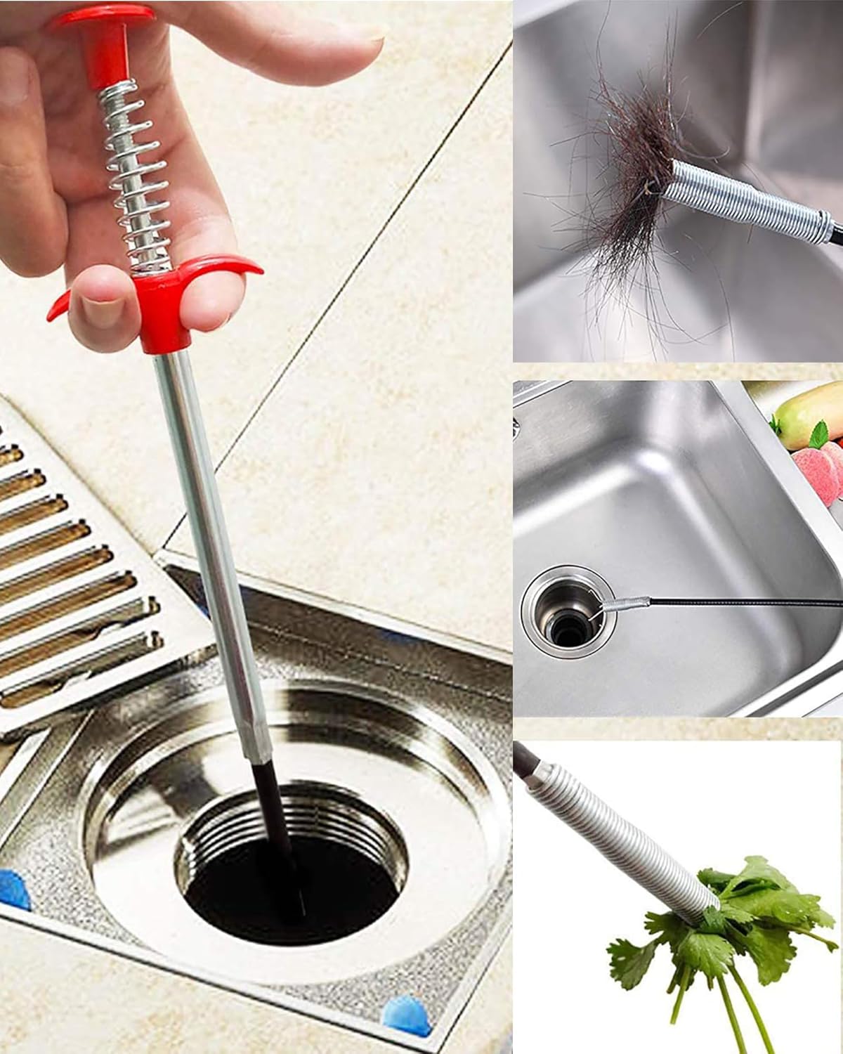 33 Inch Drain Snake Clog Remover, Flexible Grabber Claw Tool for Hair, Jewelry Retrieval & Kitchen Sink Drain