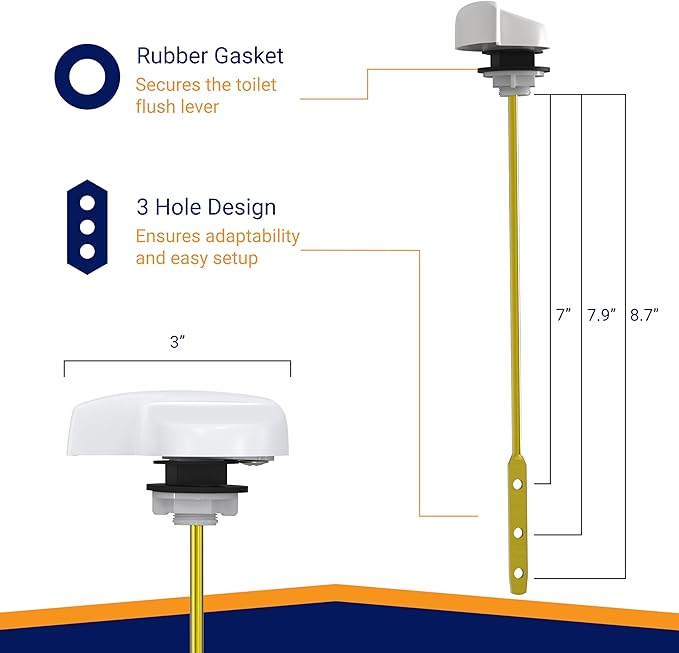 Universal Toilet Handle Lever Replacement - Toilet Flusher Replacement, Side Mount Toilet Tank Lever Fits Most Toilet Tanks - Efficient and Easy to Install Toilet Handle Replacement - White Finish