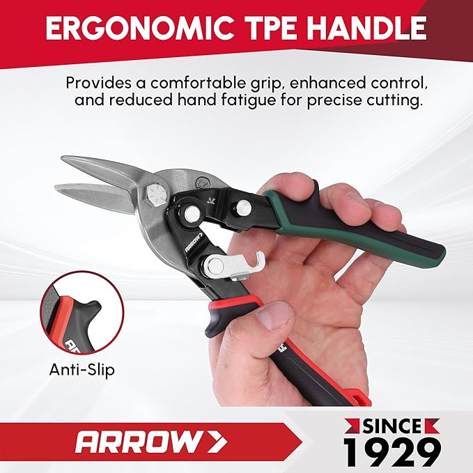ARROW 8-inch Tin Snips for Cutting Metal Sheet, CR-V Steel Aviation Snips, High Leverage Labor-saving Metal Cutter, Right Cut