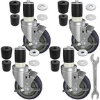 MySit 4 inch Work Table Caster Wheels for Commercial Kitchen Prep Tables, Expanding Stem Casters Set of 4 with Locking Brakes Fit Both 1-1/2" and 1-5/8" Leg Tube Adapter for Stainless Steel Worktable