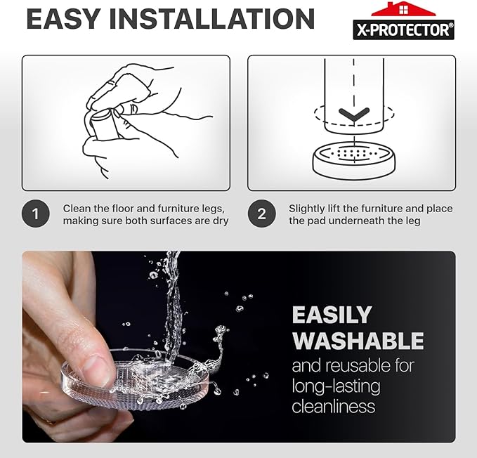 X-Protector Furniture Cups - 8 PCS 2.2" - Non Slip Furniture Pads for Hardwood Floors - Transparent Floor Protectors - Bed Stoppers to Prevent Sliding - Keep Furniture from Sliding on Floor! (Round)