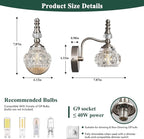 Modern Wall Sconce Set of Two Indoor Wall Lamp Nickel Vintage Wall Sconces Glass Wall Light Bathroom Vanity Light Fixture Wall Mounted Room Sconce Wall Lighting