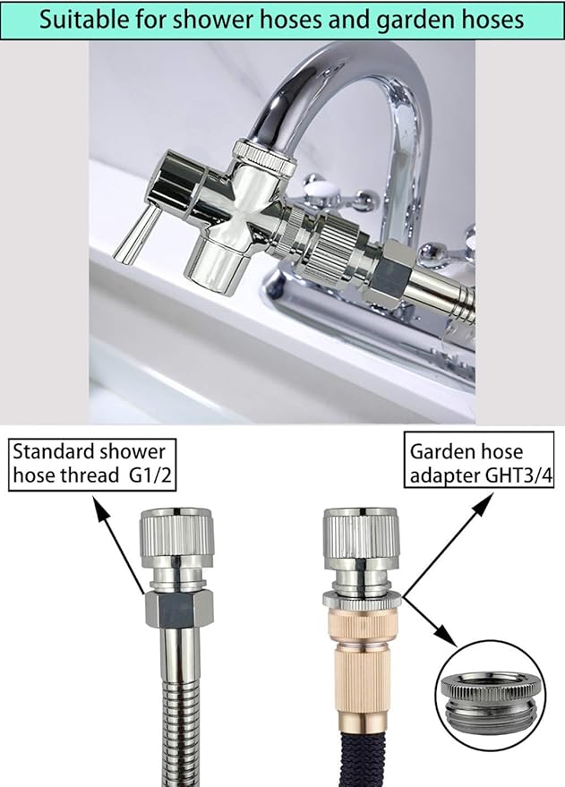 Brass Faucet Diverter Valve with Quick Connection, Faucet Diverter Valve From Sink To Garden Hose/Shower Hose, Washing Machine/Dishwasher,for Bathroom/Kitchen (chrome)