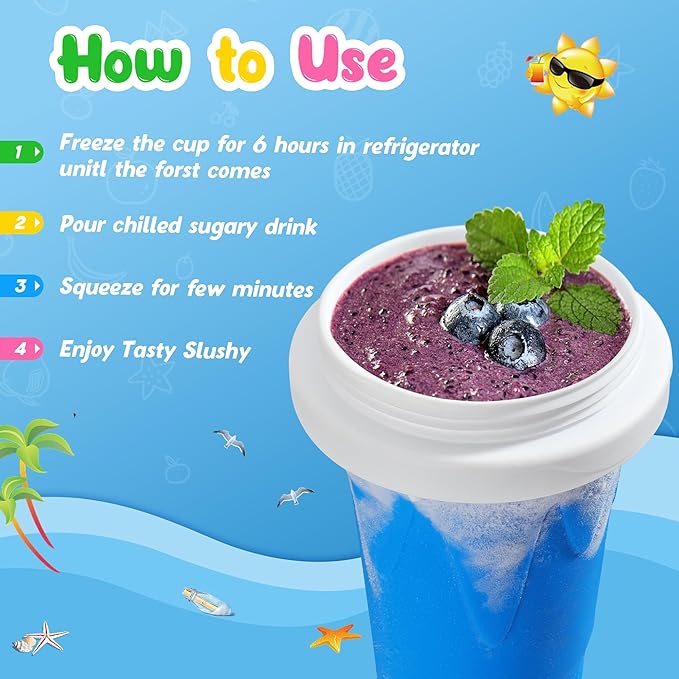 Tgosomt 2Pack Slushie Maker Cup, Quick Magic Squeeze Slushy Cup, DIY Frozen Smoothies Cups, Juice Milk shake Yogurt Ice Cream Maker, Double Layers Cooling Cups, Cool Fun Gifts (Blue&Pink)