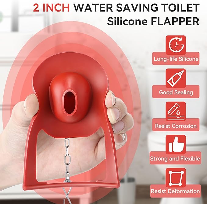Saillong 4PCs Toilet Flapper Replacement Compatible with Kohler Parts 84995 and 1000490, 2 Inch Rubber Toilet Flapper Replacement with Stainless Chain, Water Conserving