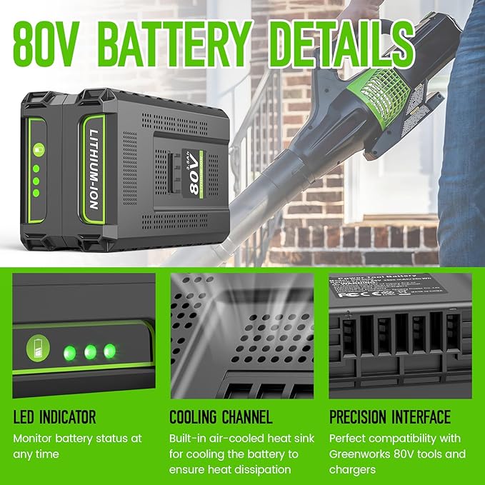 80V 3.5Ah Lithium Battery Replace for Greenworks 80V Battery GBA80400 GBA80250 GBA80200, 3500mAh High Capacity, Fit for Greenworks 80 Volt Power Tools PW80L420 TL80L00 LMB407 PS80L00