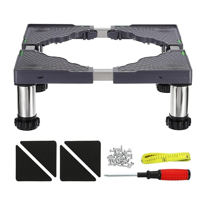 PATIKIL Mini Fridge Stand, 4 Strong Feet Laundry Stand Base Multi-Functional Adjustable Base Tray Anti-Vibration for Refrigerator Washing Machine Dryer Dishwasher AC, 5.5"-6.7" Height