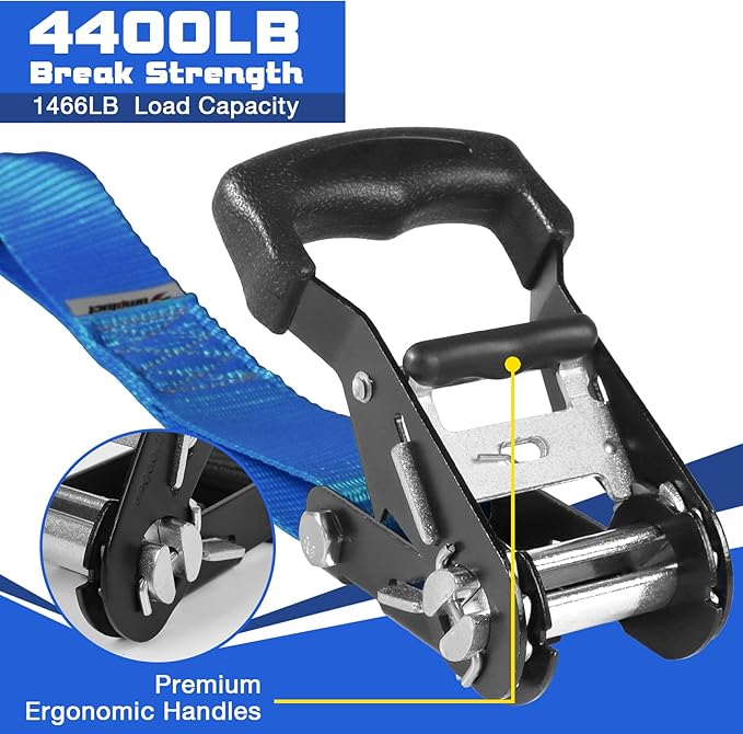 Ratchat Straps Heavy Duty with S Hooks Safety Latches 4 Pack 4400lb1.5 by 10' Tie Down Cargo Straps Ratcheting for Motorcycles,ATVs,Jet Skis,Golf Carts,Lumber,Sport Equipment,Boat,UTV,Roof Rack Blue