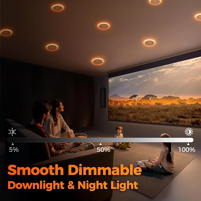 24 Pack 4 Inch Led Recessed Lights with Night Light, Canless Ultra Thin Wafer Soffit Recessed Lighting Downlight, Dimmable & 5 Color Temperature Selectable, 9W, ETL, White