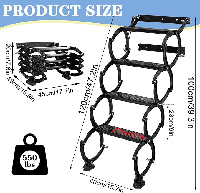 4 Steps Wall Mounted Attic Ladder, Indoor Attic Stairs Pull Down System, Metal Telescoping Step Ladders, Anti-slip Retractable Folding Stair, Loft Extension Steps Staircase for Garages(black, 4 Steps)