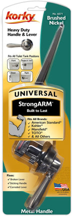Korky Strong Arm Metal Toilet Handle and Lever - Universal to Fit Front, Angled, Side, Left, and Right Mount Toilets - Brushed Nickel, Faucet Style, 6071BP