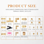 101Pcs Brass Compression Tube Pipe Fittings, Air Nylon Tubing Fittings Assortment Kits 1/4" 1/8" 3/8" 1/2" 5/8" Union/Tee/Elbow/Straight Connector for Industrial Use or Trucks Trailers