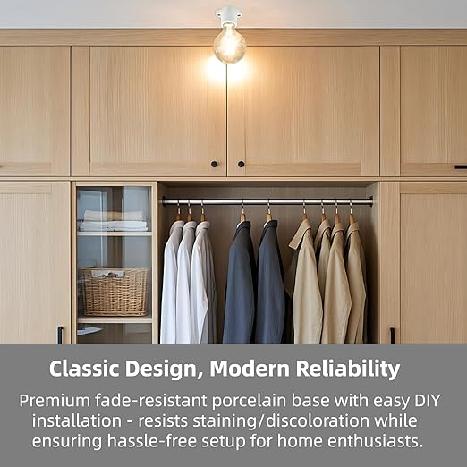 4-Pack E26 Ceramic Light Sockets - 600V 660W Heat-Resistant Lamp Holder with 2-Hole Flange Mount & 6" 18AWG Wire for Garage/Closet Ceiling Lighting (White)