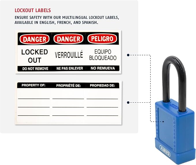 ABUS Blue Pack of 10 Lockout Tagout Premium Solid Body Safety Padlock Set - OSHA Compliant Loto Locks Insulated Against Electric Shock, Keyed Different, 1 Key Per Lock