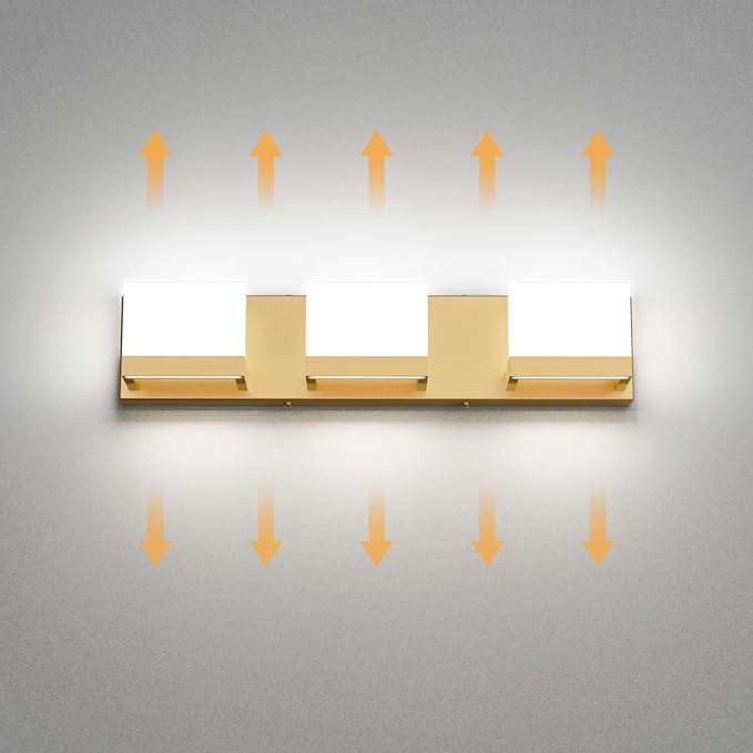 Tipace Gold Bathroom Vanity Light Fixtures Modern LED 3 Lights Vanity Light for Bathroom Up and Down Wall Light Fixtures 6000K