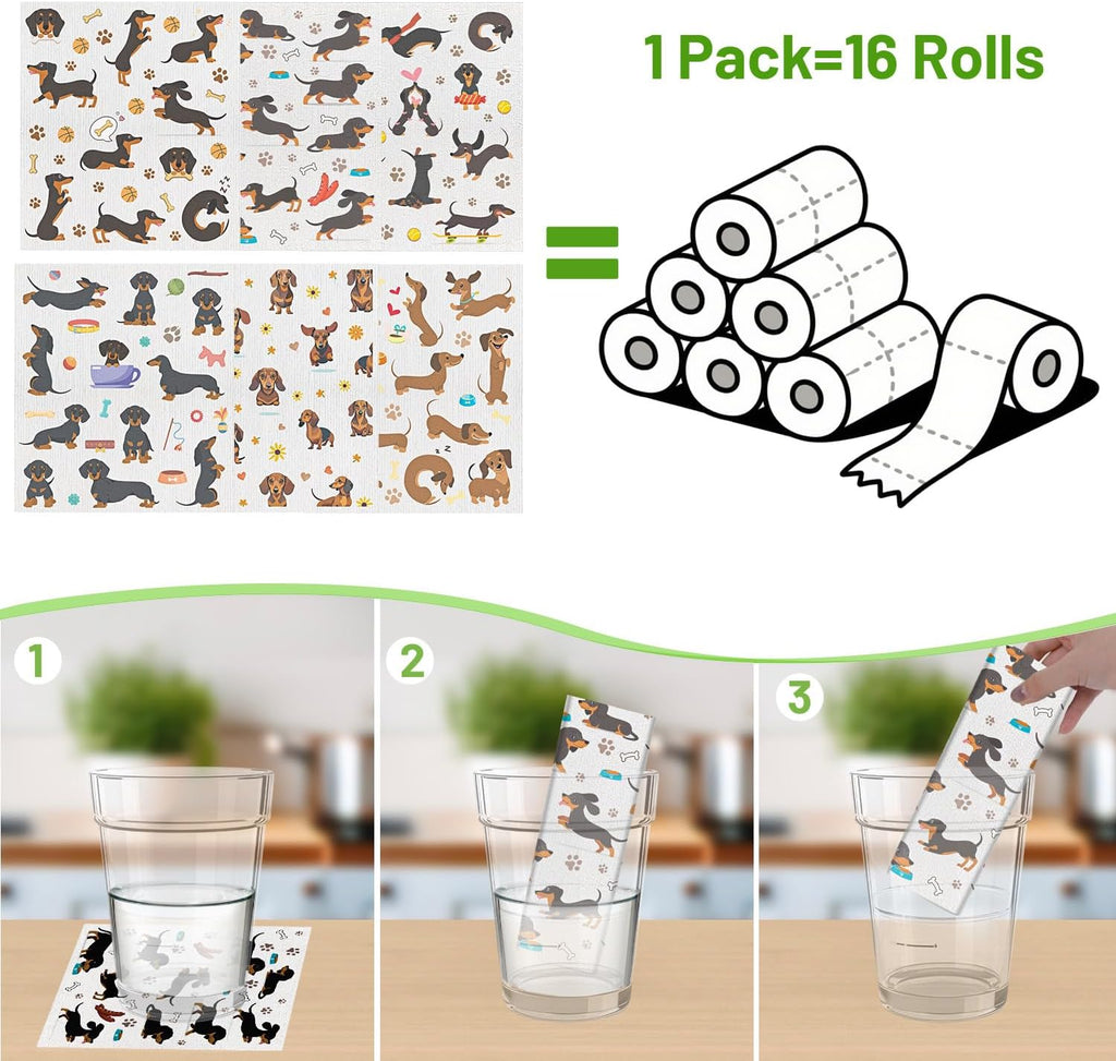 Dachshund Dog Gifts Swedish Dishcloths, 6 Pack Swedish Dish Cloths for Kitchen, Dog Absorbent Reusable Cellulose Sponge Cloths Kitchen Towels