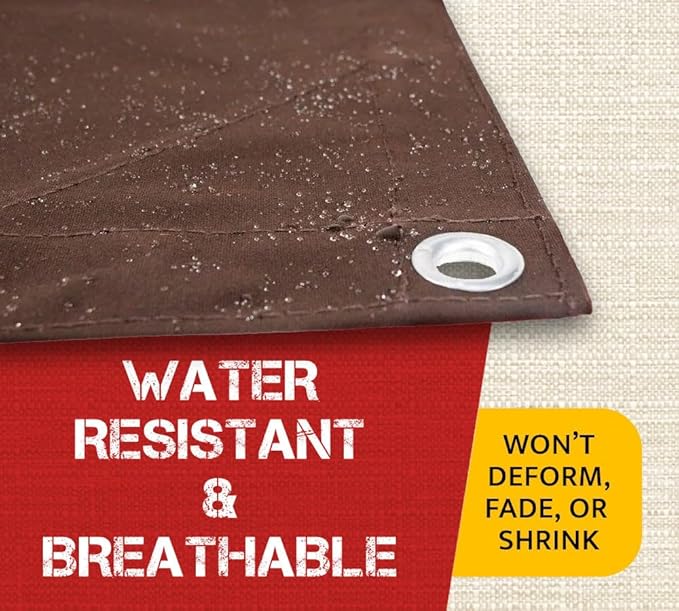 Mytee Products 12' x 20' Dark Brown Canvas Tarp 12oz - Water Resistant & Breathable - Heavy Duty Tarps - Multipurpose Tarpaulin Cover for Camping Tent