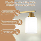 Ascher Bathroom Light Fixtures, 4-Light Vanity Light Over Mirror, Gold Wall Sconces with Milky White Frosted Glass Shades, Wall Lamp for Living Room Bedroom, E26 Base(Bulbs Not Included)