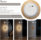 Motion Sensor Night Light Wood Rechargeable Battery-Powered Stick-On Step Lights Loftie Lights Magnetic Closet Warm Nightlight for Hallway Bedroom Stair (2 Pack Ash Wood)