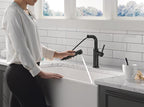 Delta Daneri Matte Black Kitchen Faucet with Pull-Out Sprayer, Modern Single Hole Kitchen Sink Faucet, Single Handle, Matte Black 16879-BL-DST