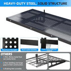 2-Pack 1.64x4ft Heavy Duty Adjustable Garage Wall Shelving, 520 lbs Load Capacity, Garage Shelving Wall Mounted, Floating Storage Rack with Hooks (Balck)