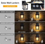 Solar Wall Lights Outdoor, Dusk to Dawn Motion Sensor Lights Waterproof, Solar Porch Lights with 3 Modes & Motion Sensor, Lantern Light Fixture for Patio Garage Entryway Garden