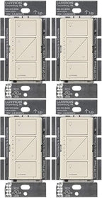 Lutron Caseta Original Smart Dimmer Switch (Lutron Smart Hub Required), for LED Lights, 150 Watt, Single-Pole/3-Way, No Neutral Required, PD-6WCL-LA, Light Almond, 4 Pack