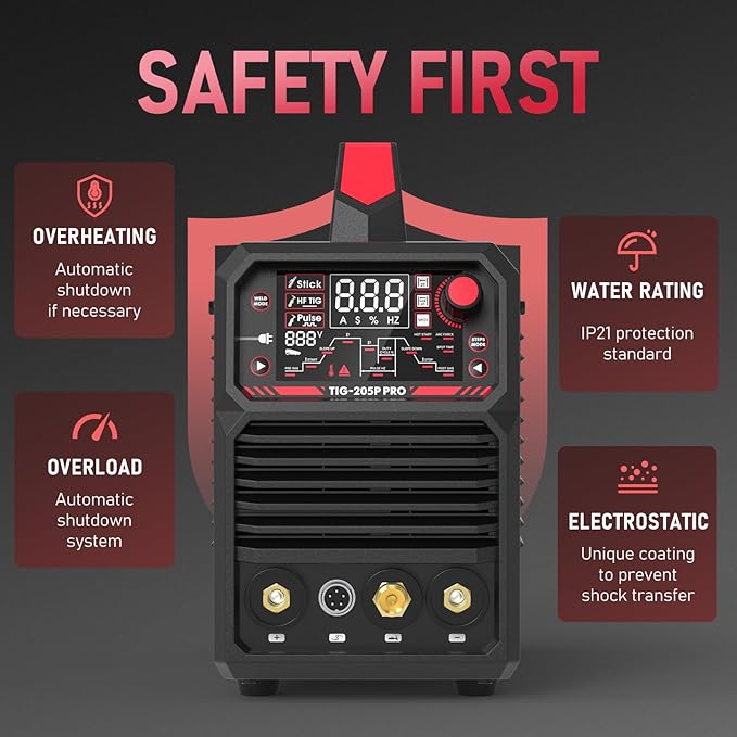 YESWELDER 205A Tig Welder with Pulse Large LED Display, STICK/DC TIG/PULSE TIG 3 In 1, 110&220V Dual Voltage TIG Welding Machine TIG-205P