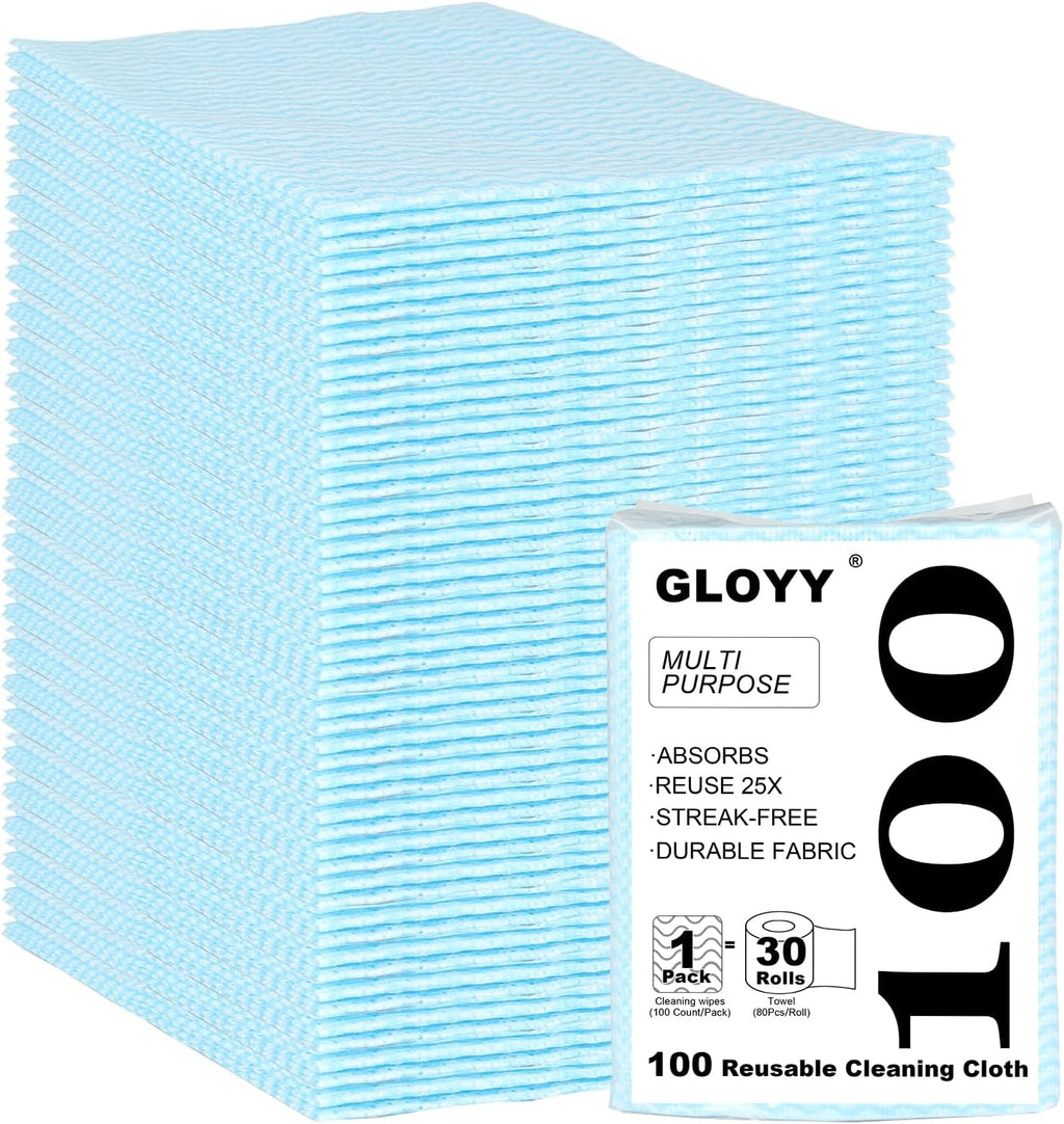 Disposable Dish Cloth and Cleaning Handi Wipes, 100ct, Multi-Use Rags for Kitchen, Bathroom and Windows, Blue