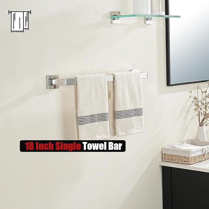JQK Polished Towel Bar, Rounded Edges 20.41 Inch Towel Rack, 304 Stainless Steel Bathroom Wall Mount, Useable Length 18 Inch, TB250L18-CH