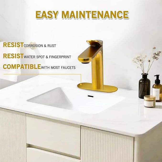6.3 Inch Deck Plate Bathroom Sink Faucet Escutcheon, Hole Cover for Bathroom Kitchen Faucets Escutcheon Faucet Plate Stainless Steel, Brushed Gold