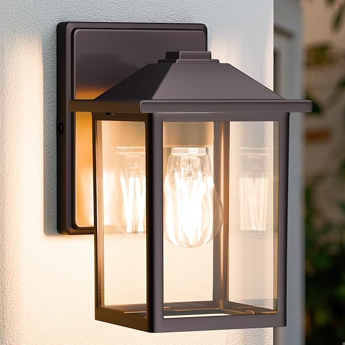 Outdoor Wall Lantern, Exterior Waterproof Wall Sconce Light Fixture, Dark Chocolate Front Door Mounted Lighting with Glass, Anti-Rust Porch Lamp