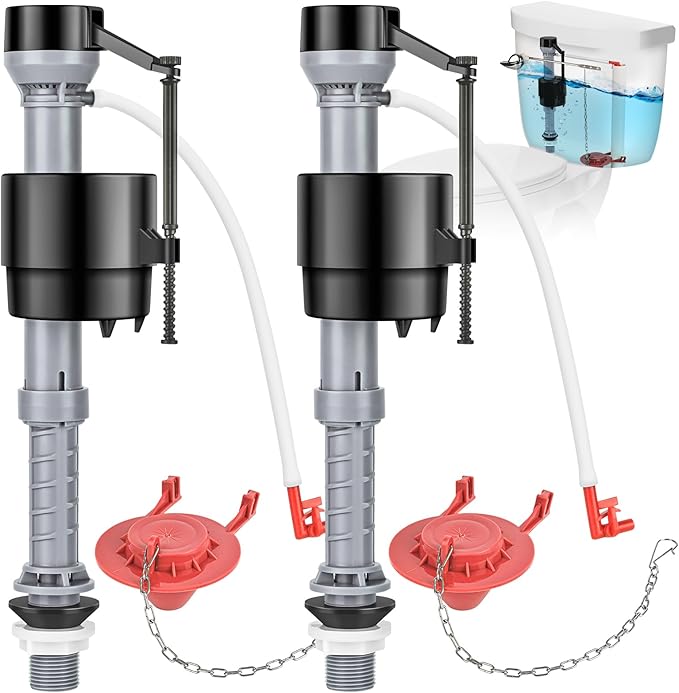 Universal Toilet Repair Kit for Inside Tank – Includes Adjustable Fill Valve & 2-Inch Flapper, Quiet & Easy Installation (Red, 2-Pack)