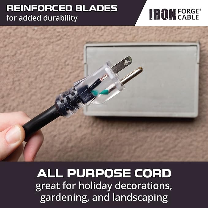 Iron Forge Cable 12 Gauge Outdoor Extension Cord 100 Ft, SJTOW 12/3 Heavy Duty Extension Cord 3 Prong, Oil Resistant & Flame Retardant - Lighted End