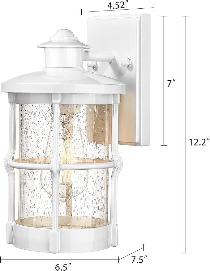 Modern Outdoor Wall Light Fixture with Seeded Glass - White Finish, 2 Pack for Front Porch, Entryway, Garage, Backyard