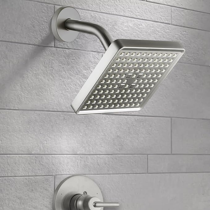 Voolan High Pressure Rain Shower Head - Luxury Modern Look - The Adjustable Replacement For Your Bathroom Showerhead - 6" Square High Flow Pressure Boosting Showers (Brushed Nickel)