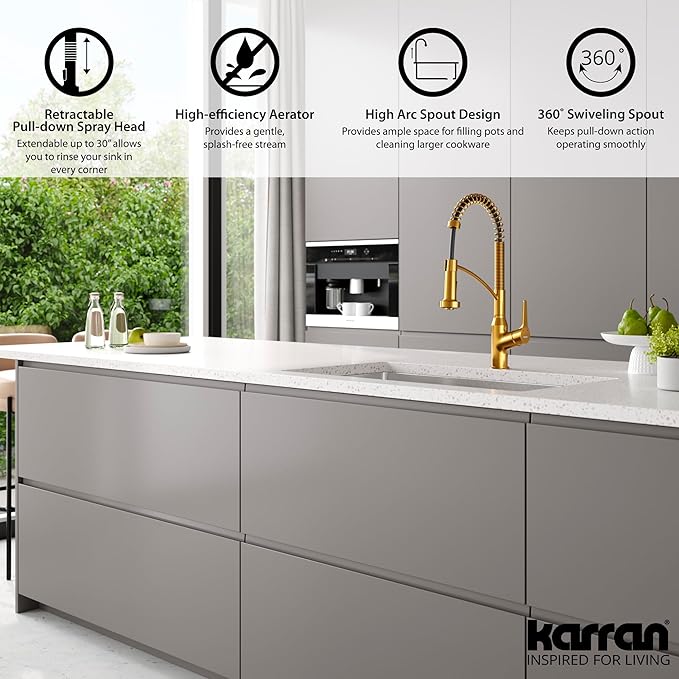 Karran Scottsdale Single-Handle Pull-Down Sprayer Kitchen Faucet in Gold
