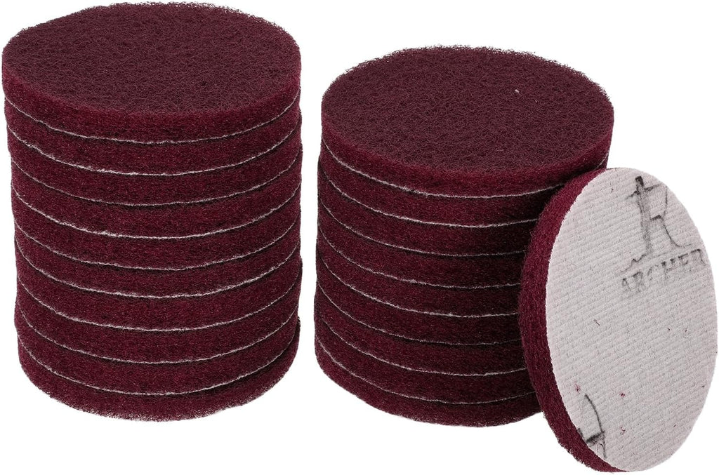 HARFINGTON 20pcs Scrubber Scouring Pads 400 Grits 4 Inch Drill Power Brush Hoop and Loop Surface Conditioning Disc Drill Scuffing Disc Scrub Pads for Home Kitchen Cleaning, Red