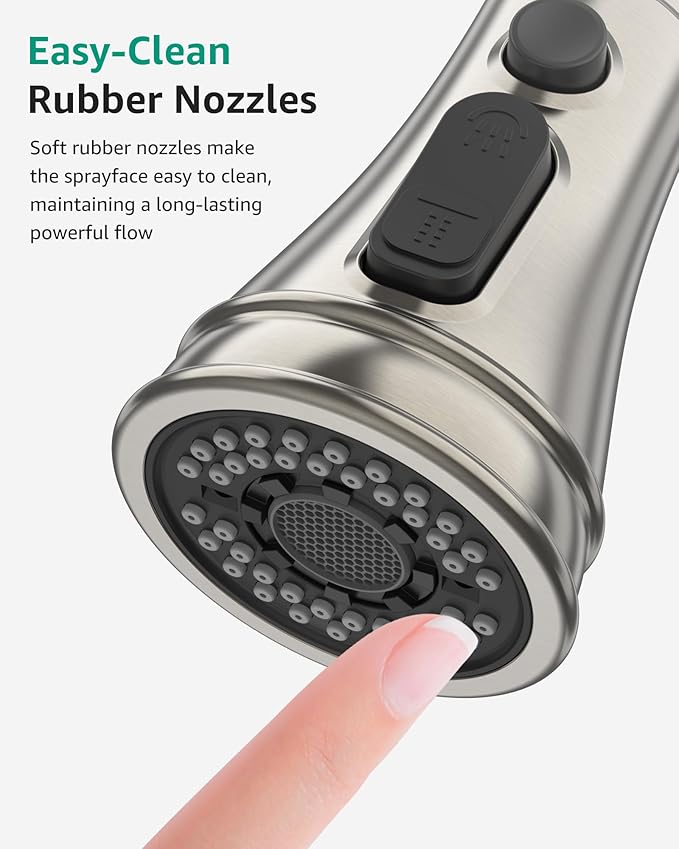 Mbillion Universal Brushed Nickel Kitchen Faucet Sprayer Head Replacement – 3-Function Pull-Down Nozzle with 14 Adapters – Fits Moen, Delta, Kohler, WEWE & American Standard